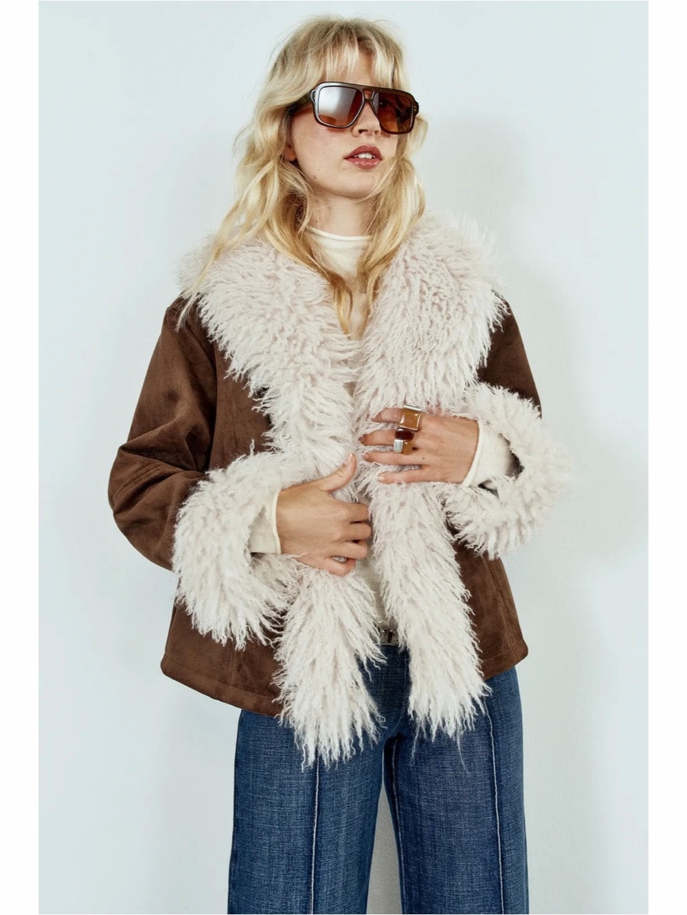 NWT Zara Brown Faux Fur Combined Jacket size Medium